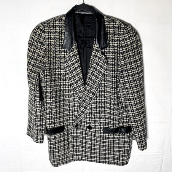 Vintage Sterling Stall Sport Black White Plaid Virgin Wool Oversized Blazer M - Picture 1 of 16